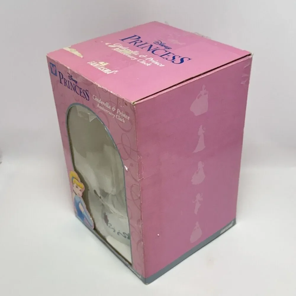 Disney Princess Cinderella & Prince Anniversary Clock, Glass Dome Porcelain Base